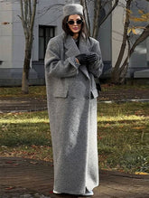 Elegant Double Breasted Wool Coat with Pockets, Lapel Collar & Long Sleeves for Women Oversized Casual Outerwear